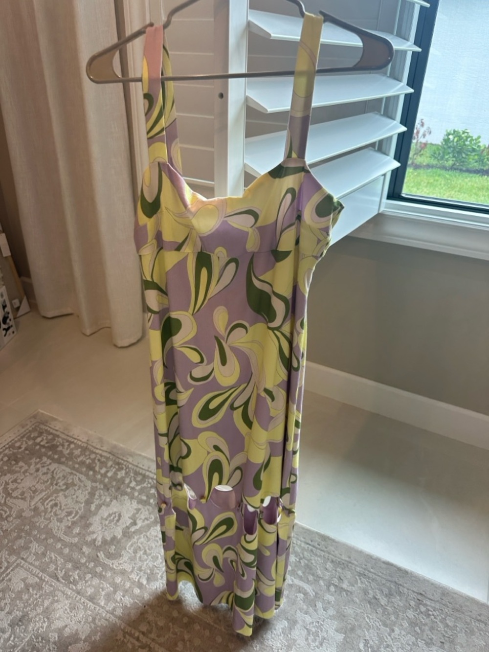 ANTONIO MELANI Amalia linen blend,Lavender, Yellow & Green Print Midi Slip Dress